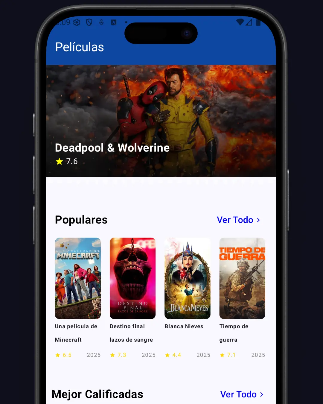 Captura de pantalla del proyecto Uso del API de TMDB