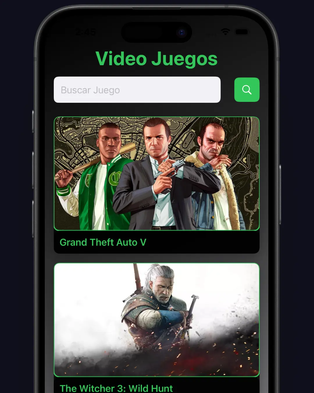 Captura de pantalla del proyecto Buscador de Videojuegos con RAWG API
