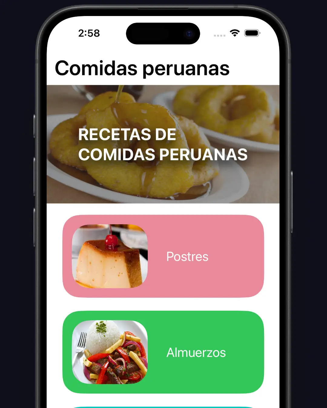 Captura de pantalla del proyecto Comidas Peruanas